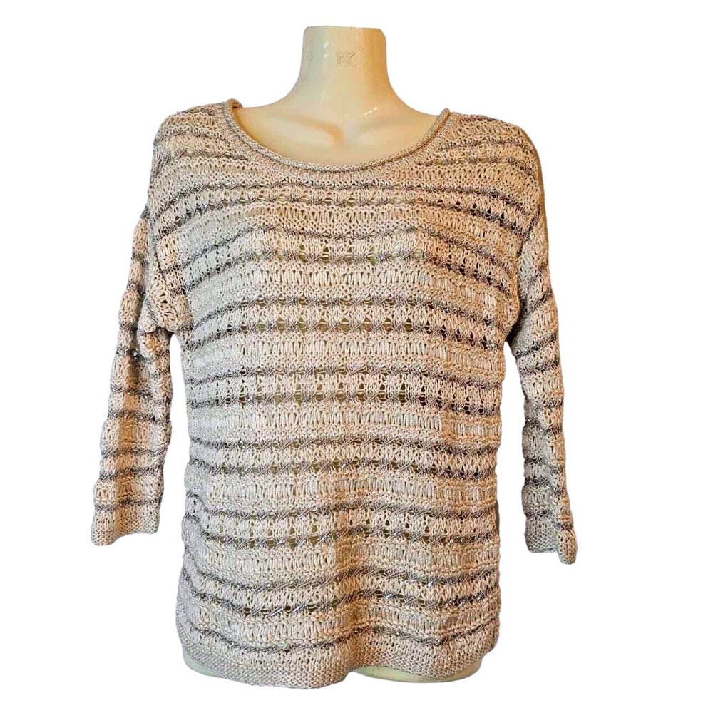 Lucky Brand Sweater Women XS Cream Silver Metallic Open Knit New 7W50994 - Picture 3 of 13